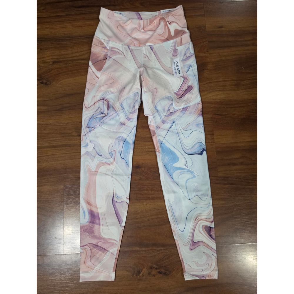 NWT Old Navy Powersoft Leggings S Multi Marble High-Rise 7/8 Pockets Activewear